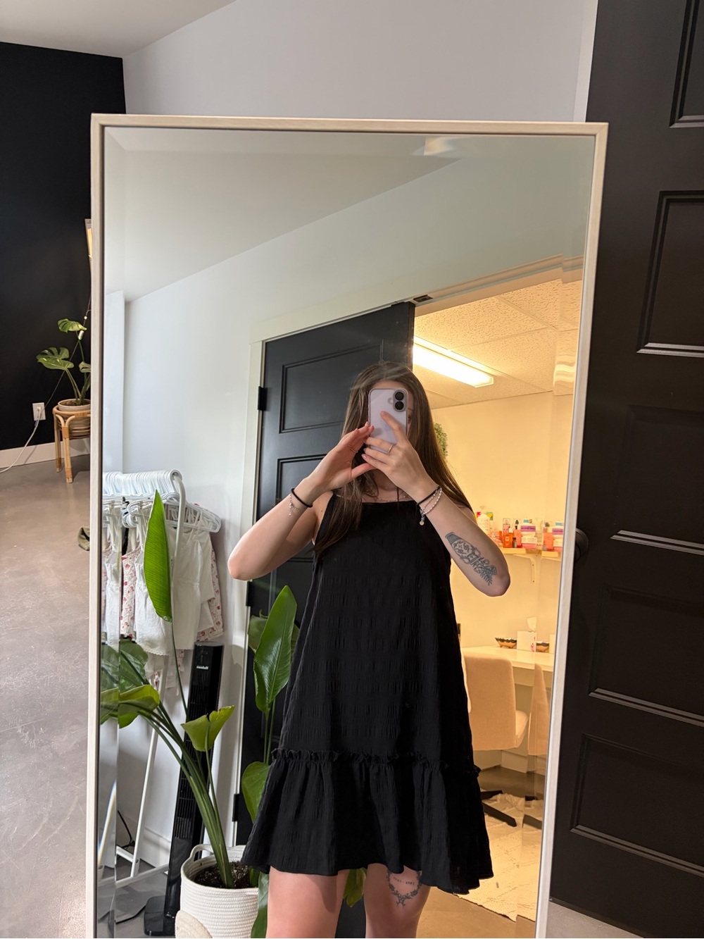 Black Sleeveless Ruffle-Hem Dress